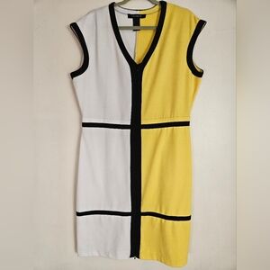 Colorblock 16 Retro Midi Dress Yellow Front Zip Sleeveless Brunch Shower Office